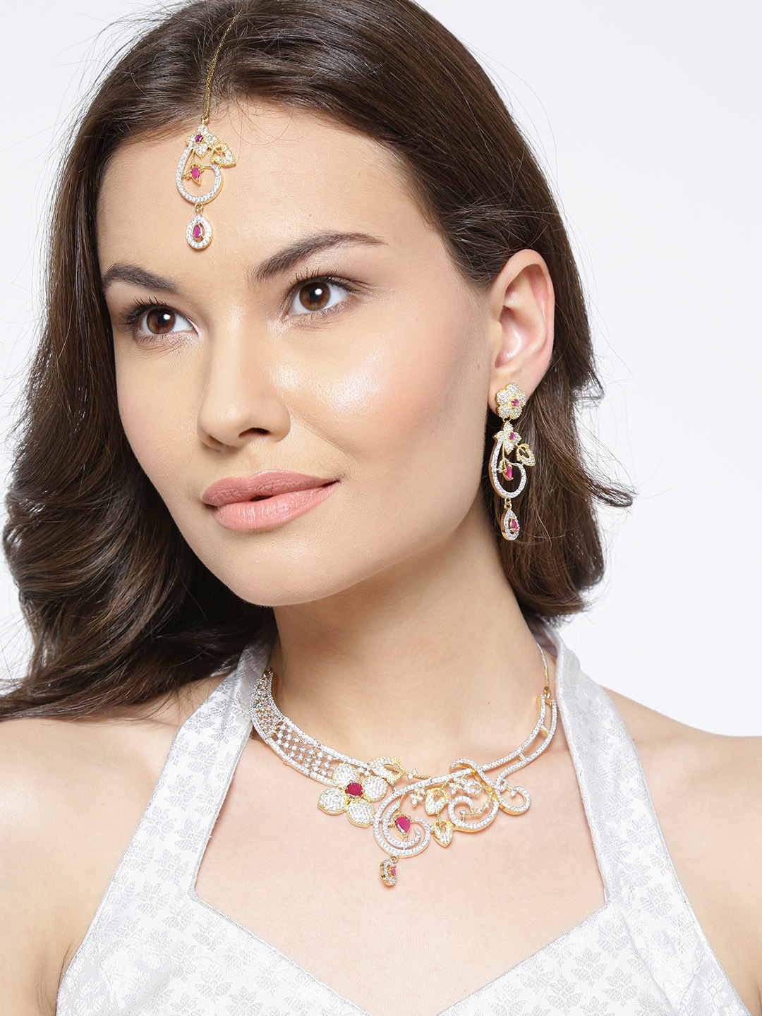 YouBella Gold-Toned  Pink Stone-Studded Jewellery Set